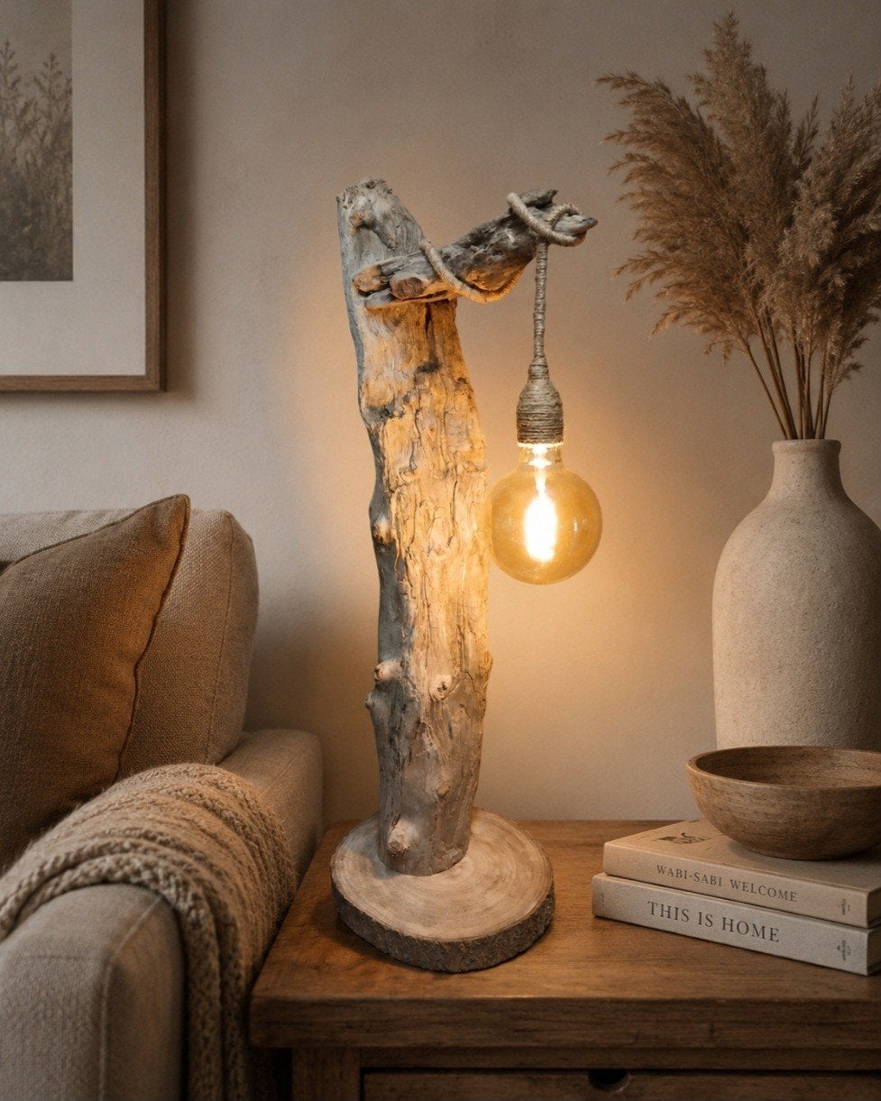 Landelijke staande lamp van drijfhout, Ophalen, Nieuw, E27 (groot), Sfeerlamp