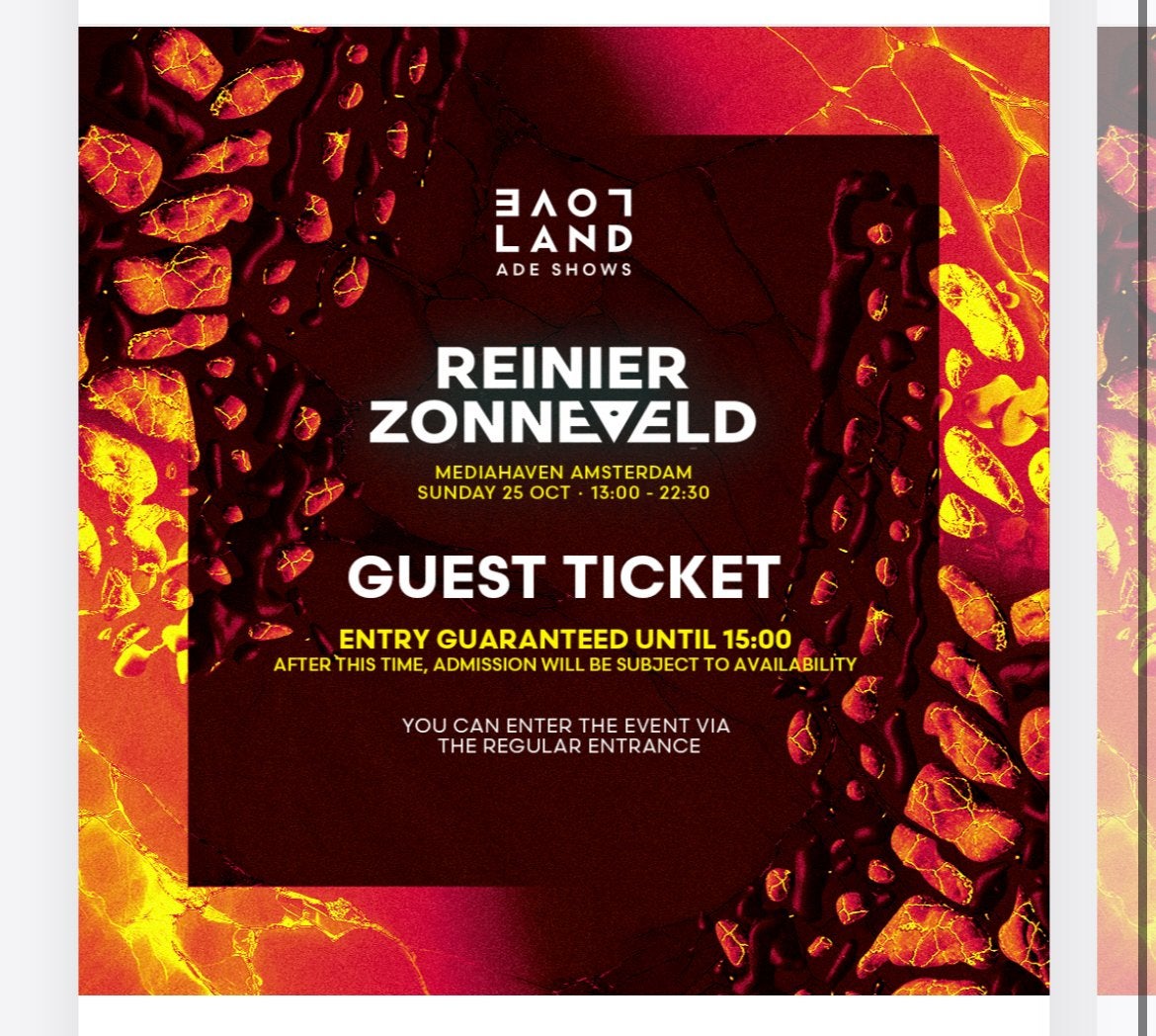 4x tickets Reinier Zonneveld x Loveland ADE kaartjes sunday, Drie personen of meer, Ticket of Toegangskaart