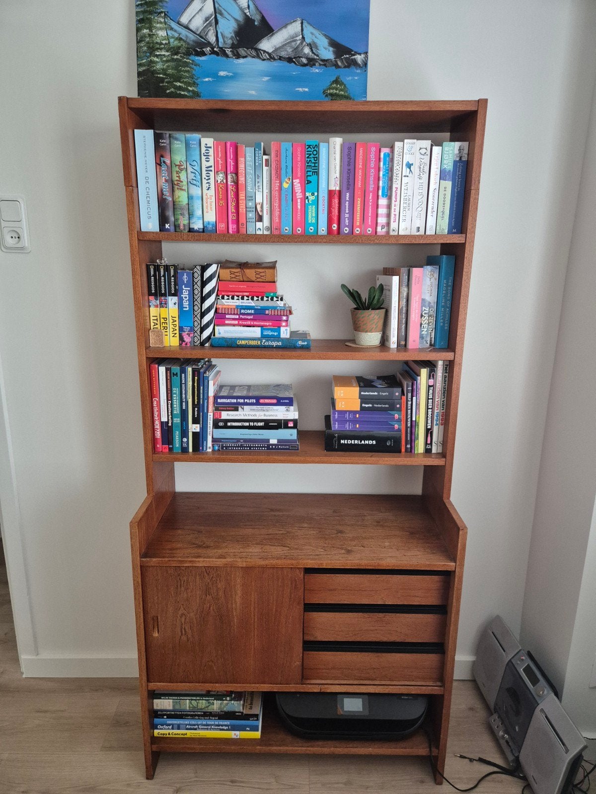 Vintage KLM Boekenkast jaren 60, Ophalen, Vintage, Retro, Scandinavisch, 200 cm of meer, Met lade(s)