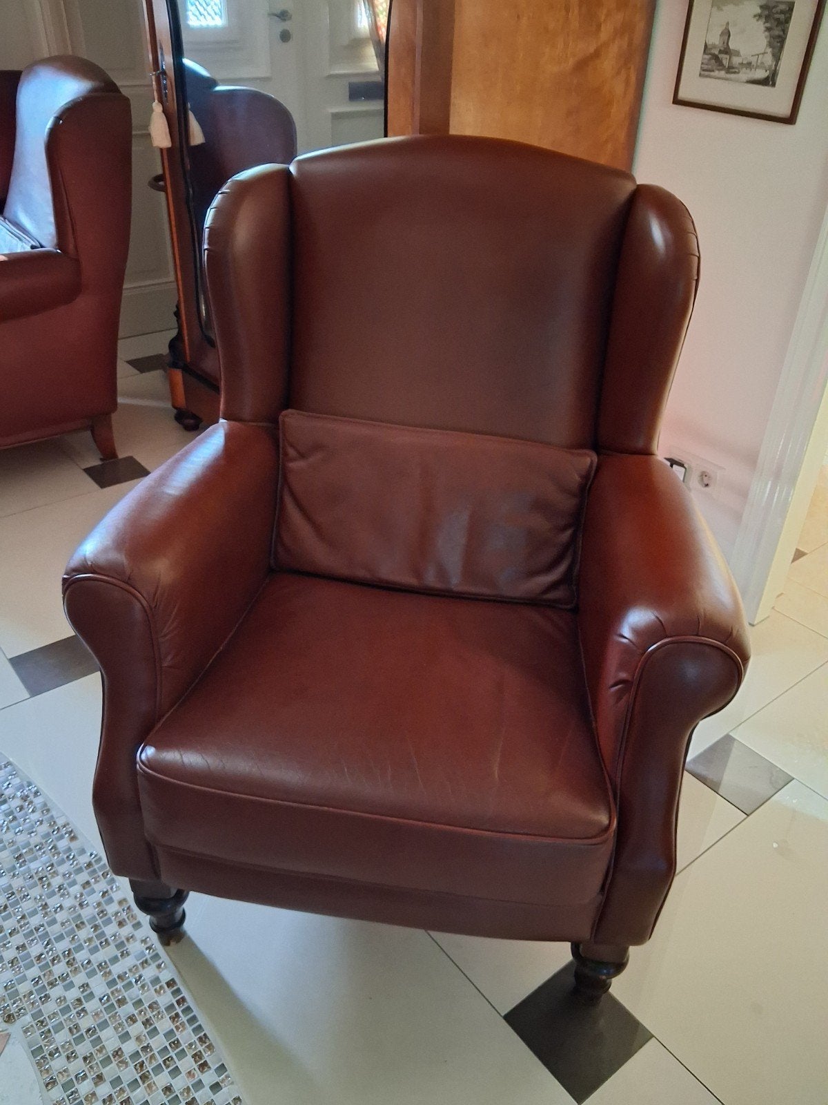 2x leren oor fauteuil, Ophalen, Zo goed als nieuw, 75 tot 100 cm, 50 tot 75 cm