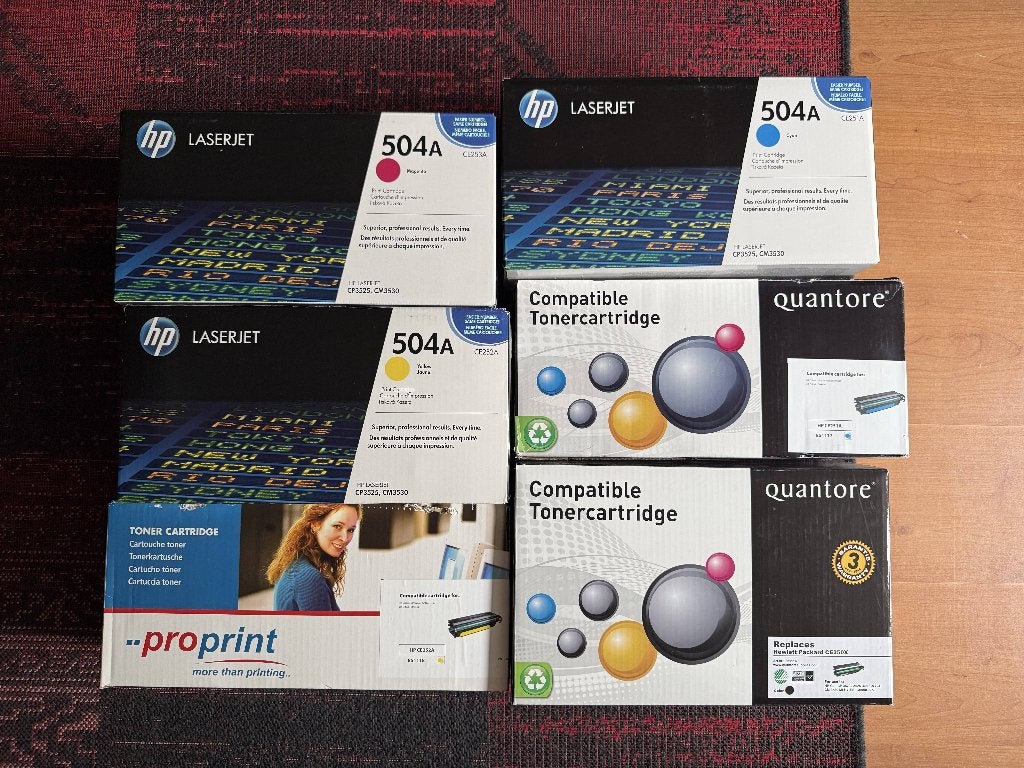 Partij HP 504A tonercartridges voor HP Color LaserJet, Ophalen, Nieuw, Cartridge, HP