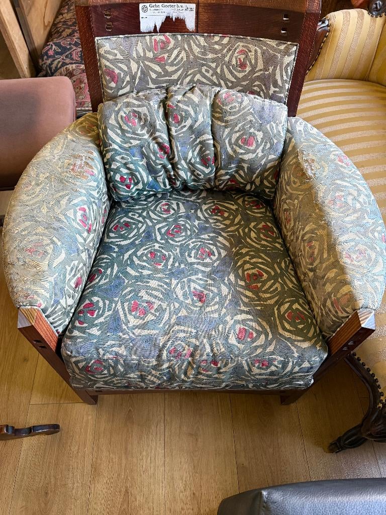 Giorgetti design fauteuil – Italiaans topmerk – hout & stof, Huis en Inrichting, Stoelen, Ophalen, Gebruikt, Bruin, Design