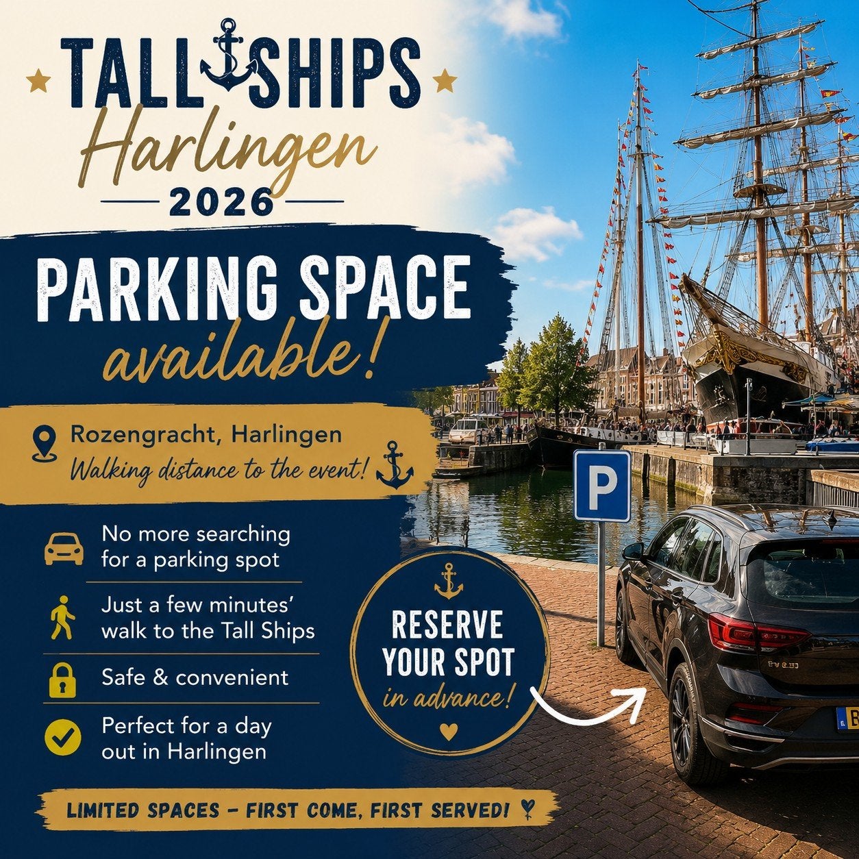 Tall Ships Harlingen privé parkeerplek centrum, Tickets en Kaartjes, Beurzen, Eén persoon