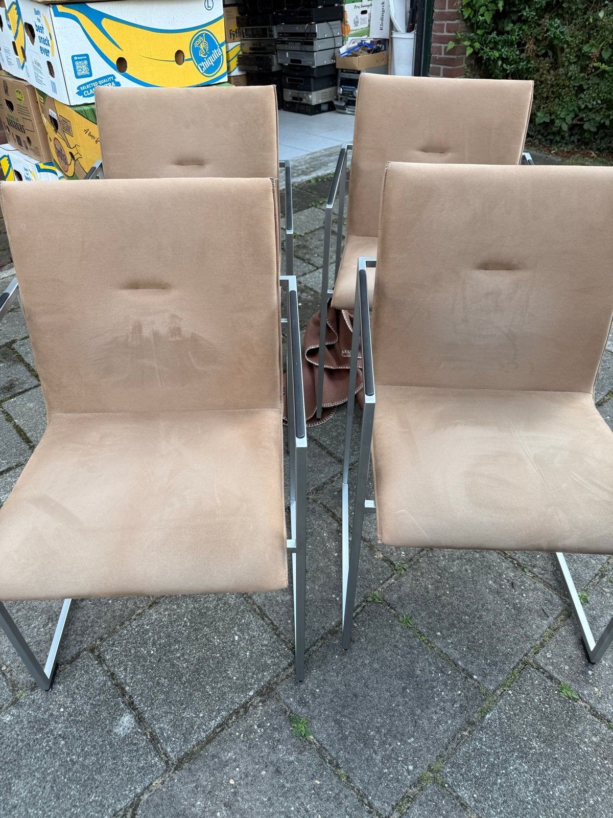 4 x Arco stoelen met mooie suède stof, Gebruikt, Overige kleuren, Ophalen of Verzenden, Vier