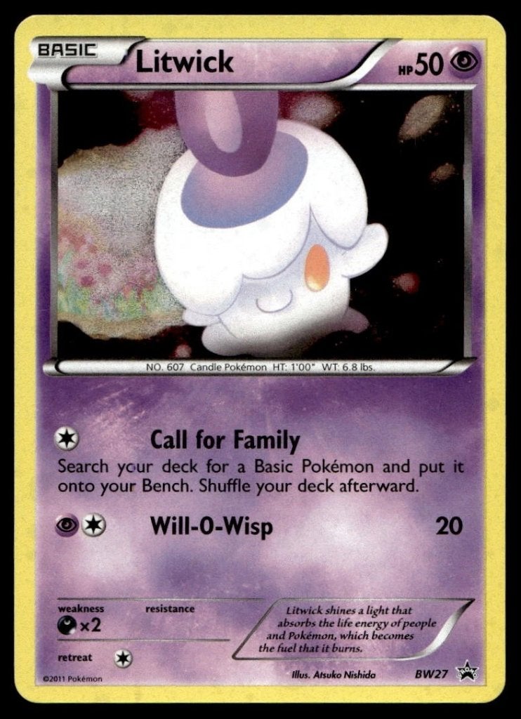 pokemon Black and White Promo Litwick Promo BW27, Ophalen of Verzenden, Zo goed als nieuw, Losse kaart, Foil