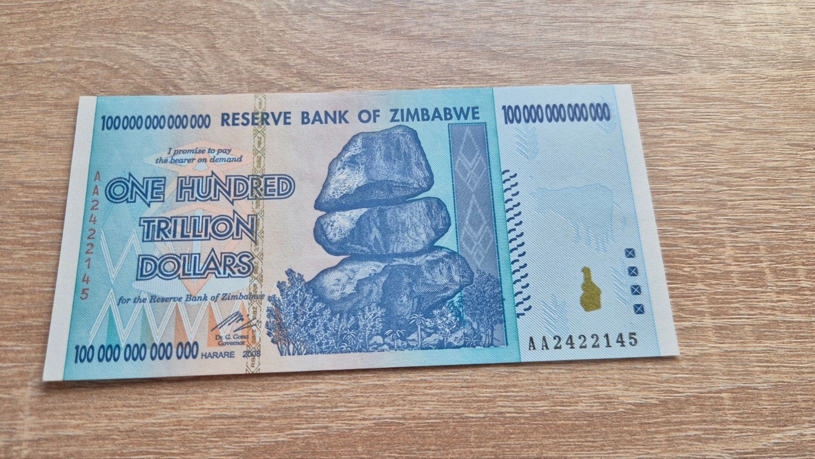 Zimbabwe: 100 Trillion Dollars. Bankbiljet / Banknote., Verzenden, Zimbabwe, Los biljet