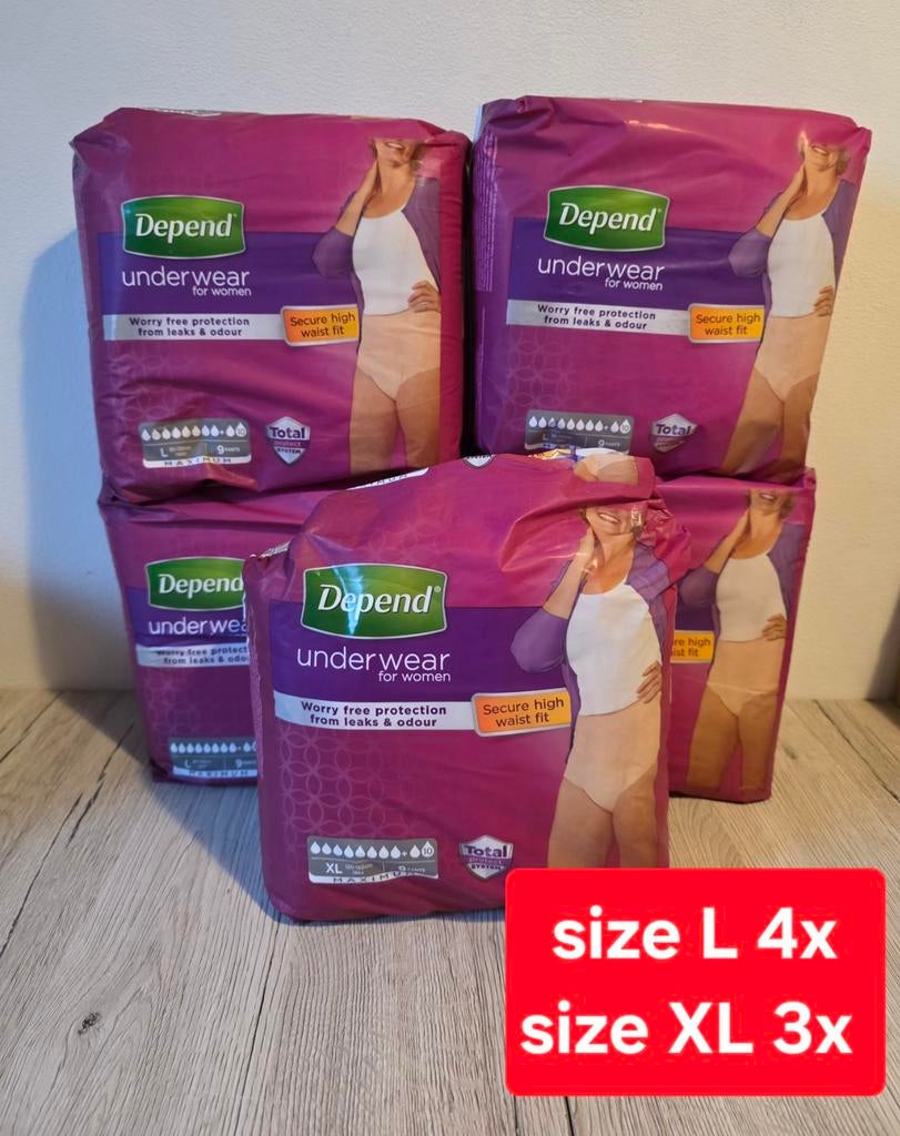 7 pakken depend incontinentie broekjes luiers L & XL, Ophalen