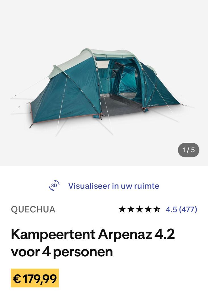 Hele fijne QUECHUA Arpenaz 4.2 tent, Ophalen, Tot en met 4