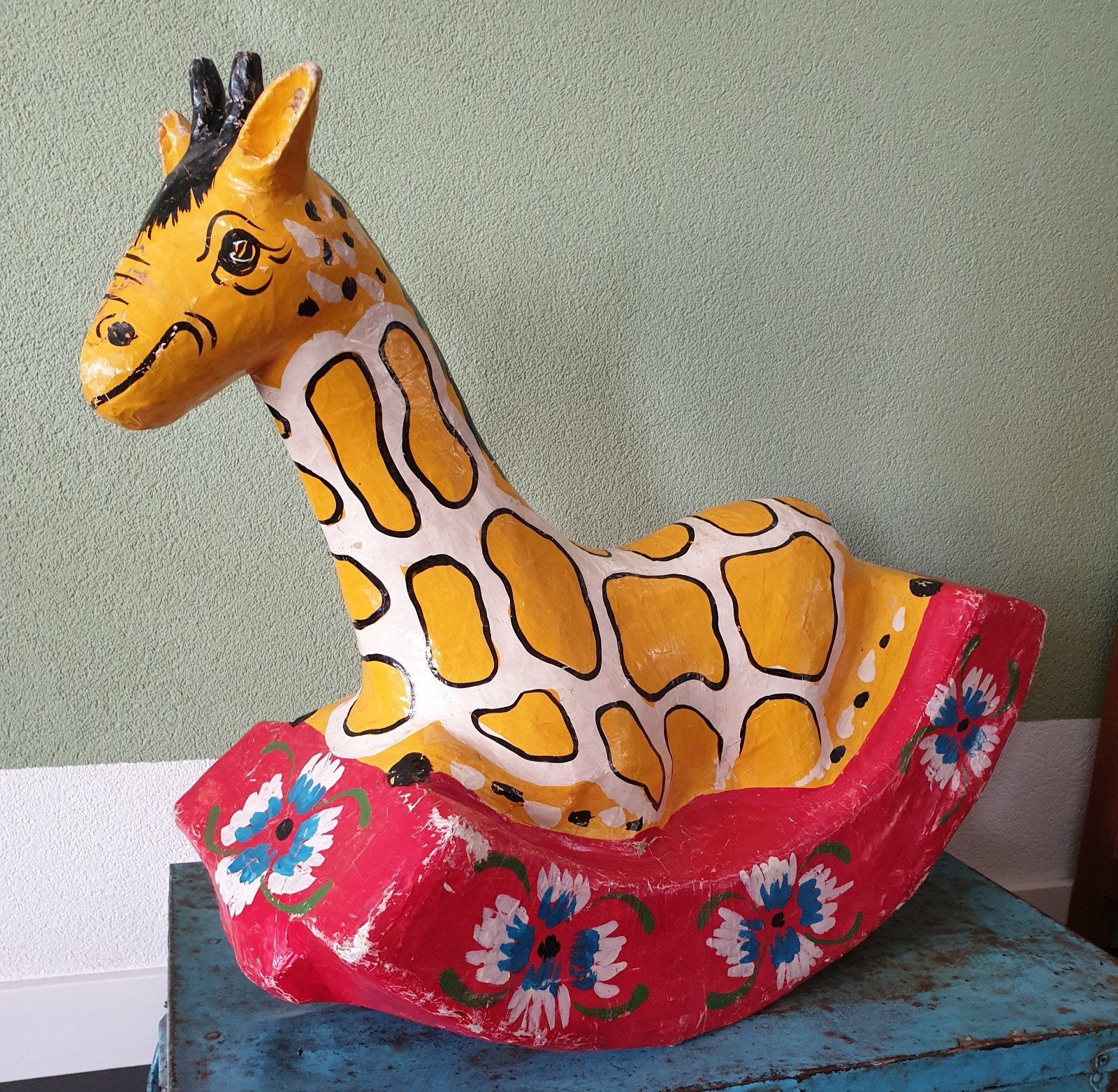 Unieke Vintage Hobbelgiraf – Handgemaakt Papier-Maché, Ophalen