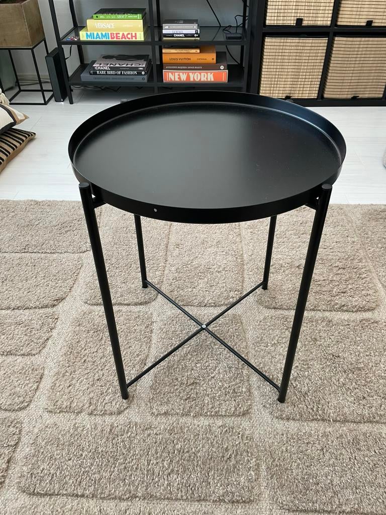 Ikea tafeltje, 45x53, zwart, Minder dan 55 cm, Metaal of Aluminium, Rond, Zo goed als nieuw