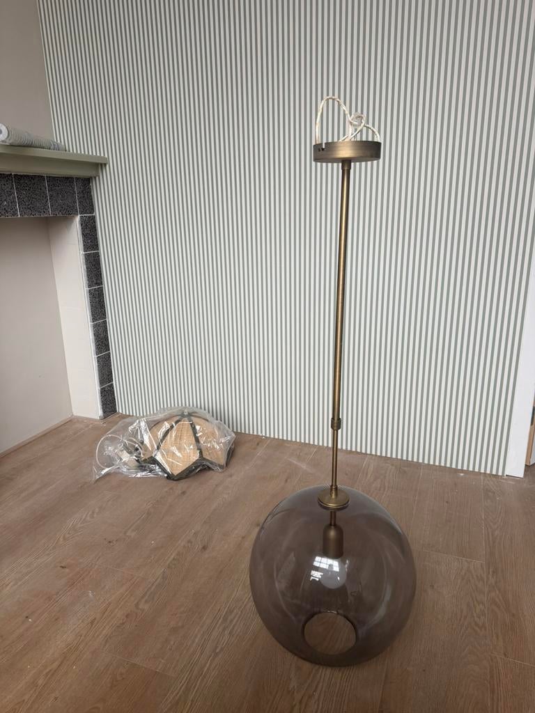 Prachtige smokey glas hanglamp, Ophalen, Zo goed als nieuw, Glas, 75 cm of meer