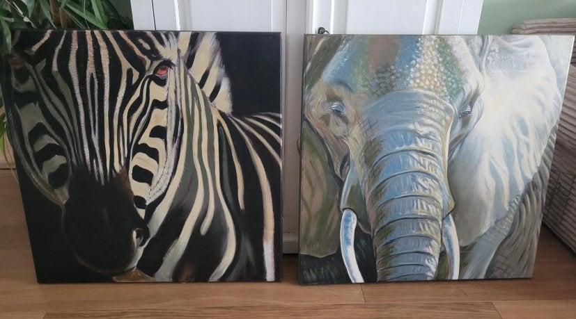 2 mooie stevige canvas schilderijen, Ophalen, Zo goed als nieuw, Schilderij, 75 tot 100 cm