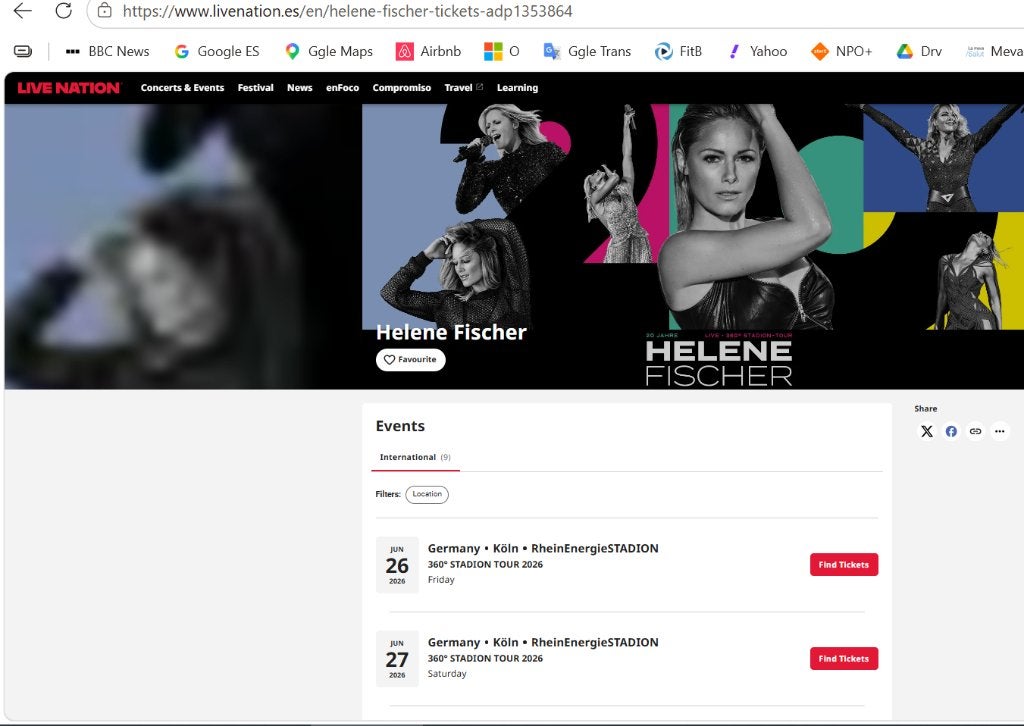 Tonight June 26 - Helene Fischer concert tickets in Cologne, Twee personen, Juni