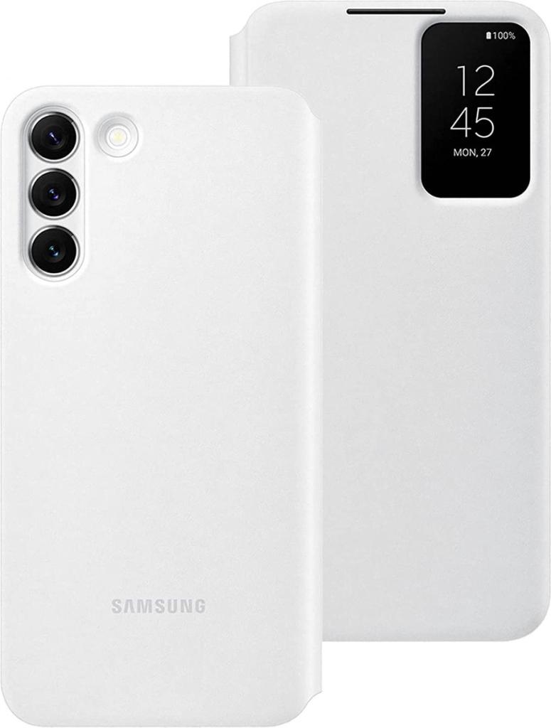 Samsung Galaxy S22+ - Smart Clear View Wallet Cover - Wit, Overige modellen, Frontje of Cover, Ophalen of Verzenden, Zo goed als nieuw