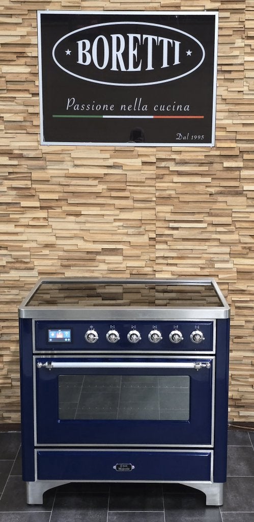 Luxe Boretti Ilve Majestic Fornuis 91cm blauw INDUCTIE, Witgoed en Apparatuur, Fornuizen, Zo goed als nieuw, Vrijstaand, Inductie