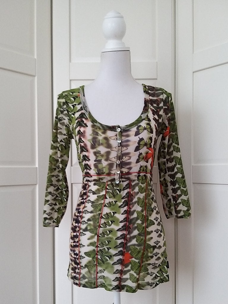 DIDI groene vlinder print chiffon top, maat M (valt als S), Maat 38/40 (M), Didi, Ophalen of Verzenden, Lange mouw