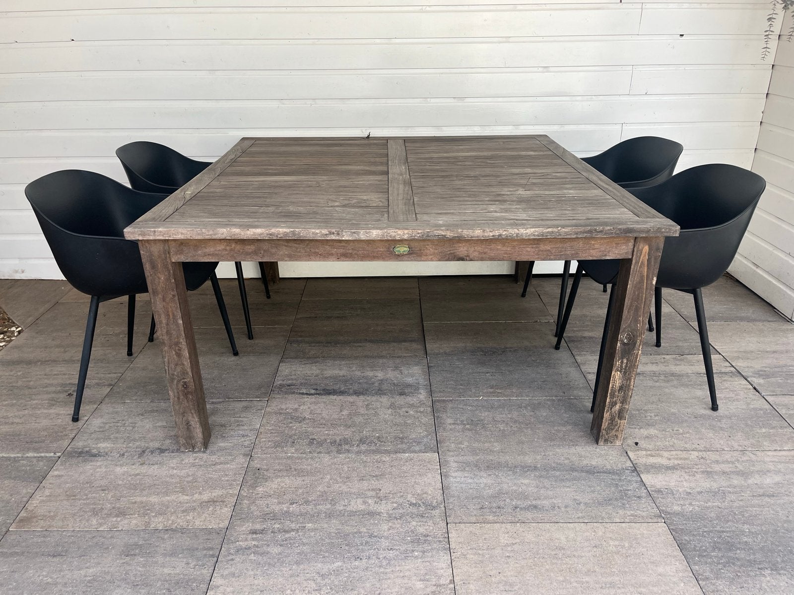 Houten tuintafel van Bois le Duc eventueel met 4 tuinstoelen, Tuin en Terras, Ophalen of Verzenden, Gebruikt, Vierkant, Hout