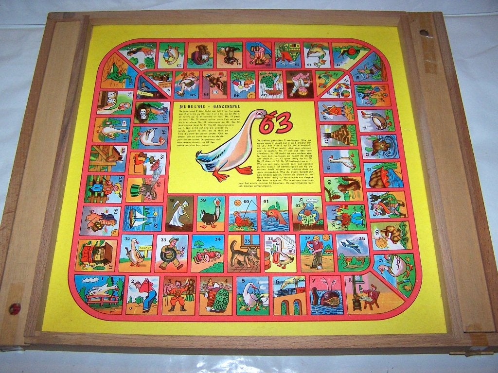 Vintage houten dambord- en ganzenbord spel. Izgs., Ophalen of Verzenden