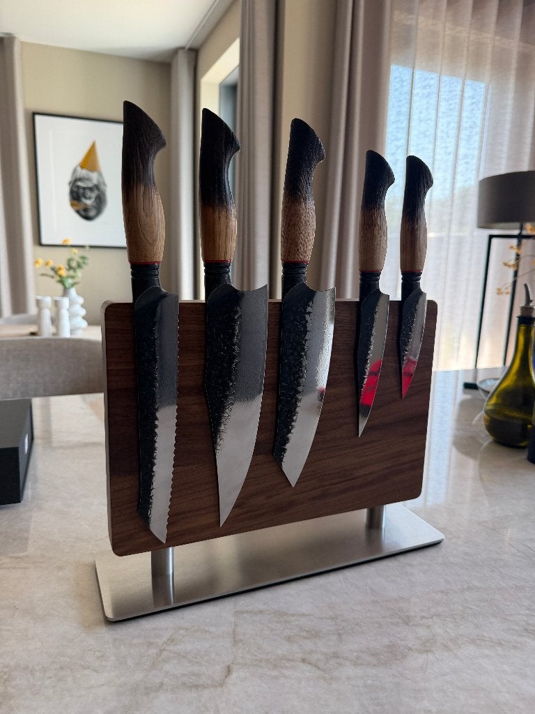Xinzuo Damascus Messenset + Walnotenhouten Magnetisch Blok, Overige typen, Nieuw, Ophalen of Verzenden, Rvs of Chroom
