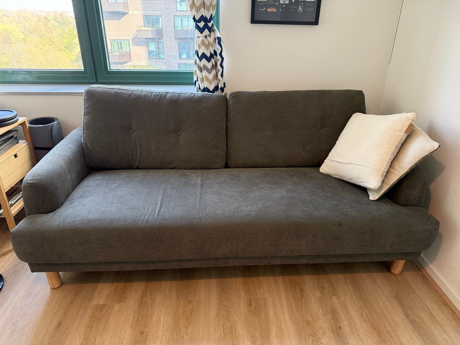 Beliani TUVE 3-zits bank, corduroy, donkergroen, Ophalen, Gebruikt, 150 tot 200 cm, Driepersoons