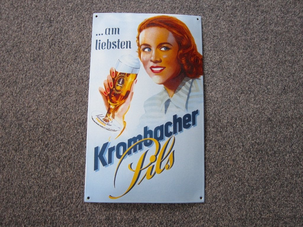 KROMBACHER EMAILLE RECLAMEBORD, Ophalen, Zo goed als nieuw, Reclamebord, Plaat of Schild, Overige merken