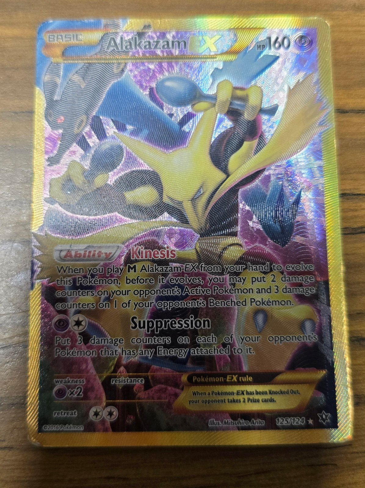 Pokémon kaart Alakazam EX 125/124 - Gebruikt met whitening, Ophalen of Verzenden, Gebruikt, Losse kaart, Foil