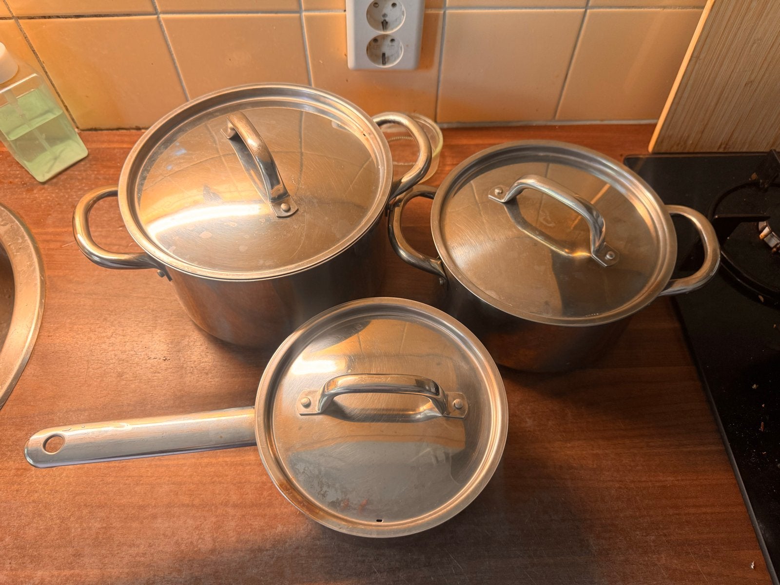 Stainless Steel Pot Set – 3 Pieces with Lids, Ophalen, Gebruikt, Met deksel, Pannenset