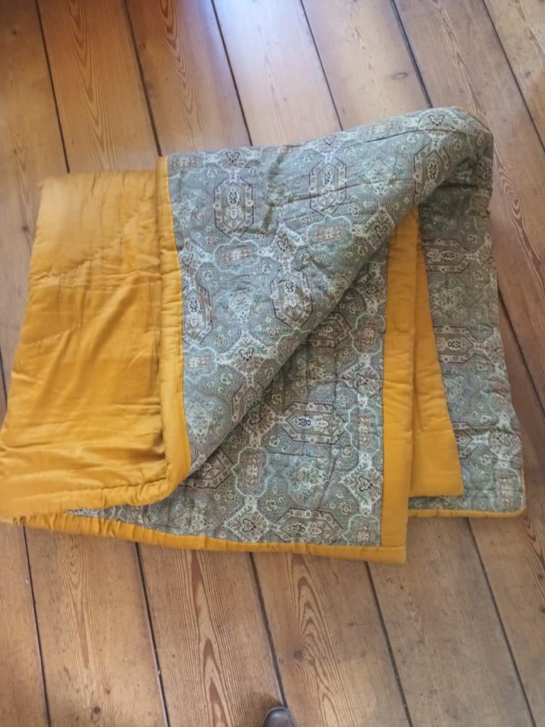 Vintage gewatteerde sprei uit 1950, Gebruikt, Eenpersoons, Geel, Ophalen of Verzenden
