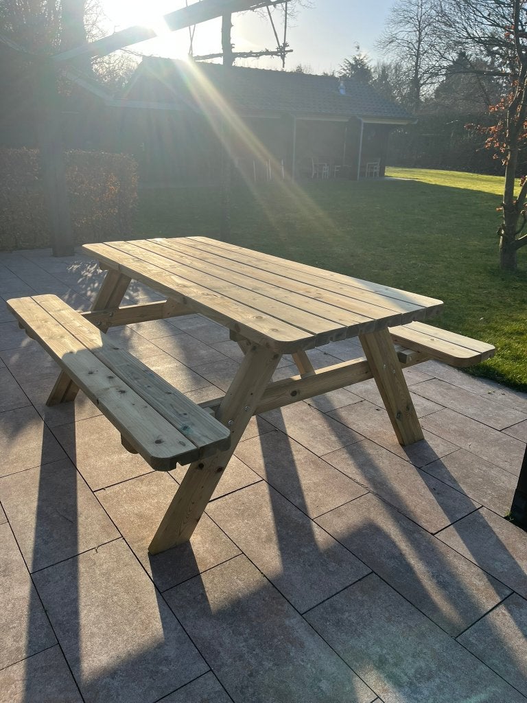 prachtige geïmpregneerde picknicktafels, Tuin en Terras, Nieuw, Ophalen of Verzenden, Inklapbaar, Rechthoekig