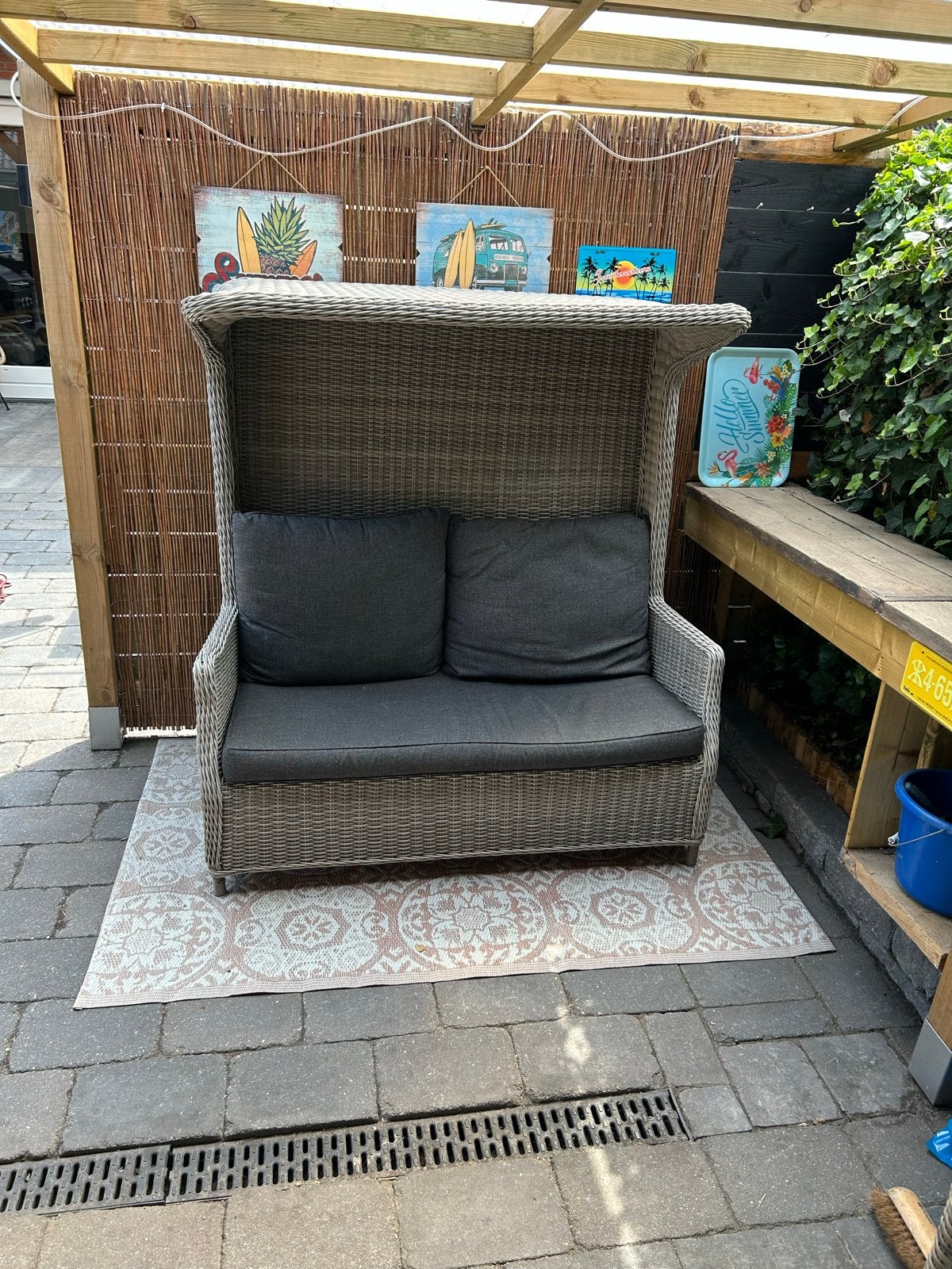 Wicker strandhuisje loungebank - Zo goed als nieuw, Zo goed als nieuw, Loungeset, Wicker, Bank