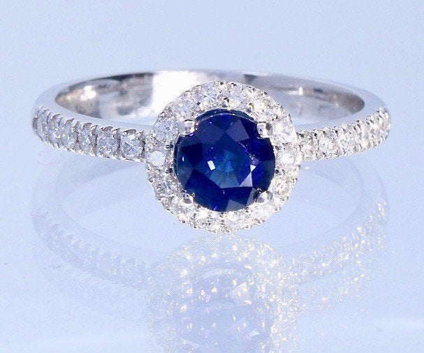 Witgouden Ring met 0.35 Crt Diamant & 0.65 Crt Saffier, Ophalen of Verzenden, Zo goed als nieuw, Info@kleenedelmetalen.nl, 17 tot 18