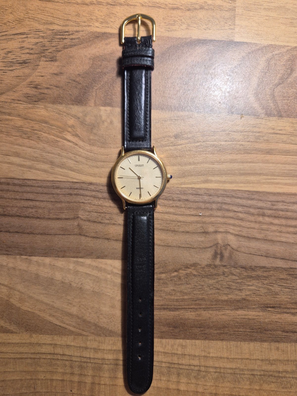 Seiko Spirit Polshorloge Goudkleurig met Zwart Leren Bandje, Ophalen of Verzenden
