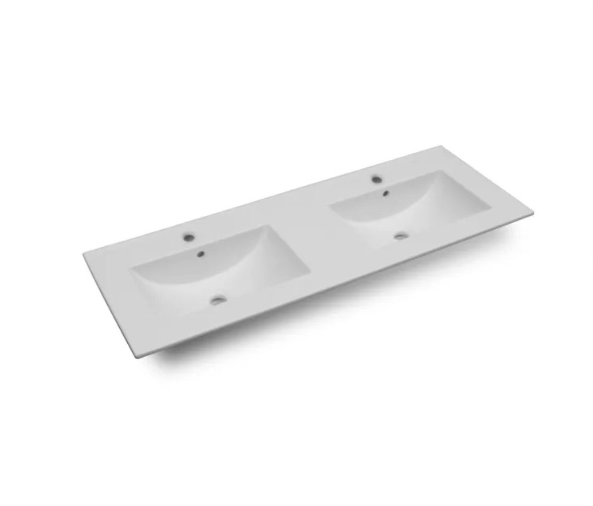 Fontana Latina dubbele keramische wastafel 120cm wit glans, Ophalen, Nieuw, Wastafel