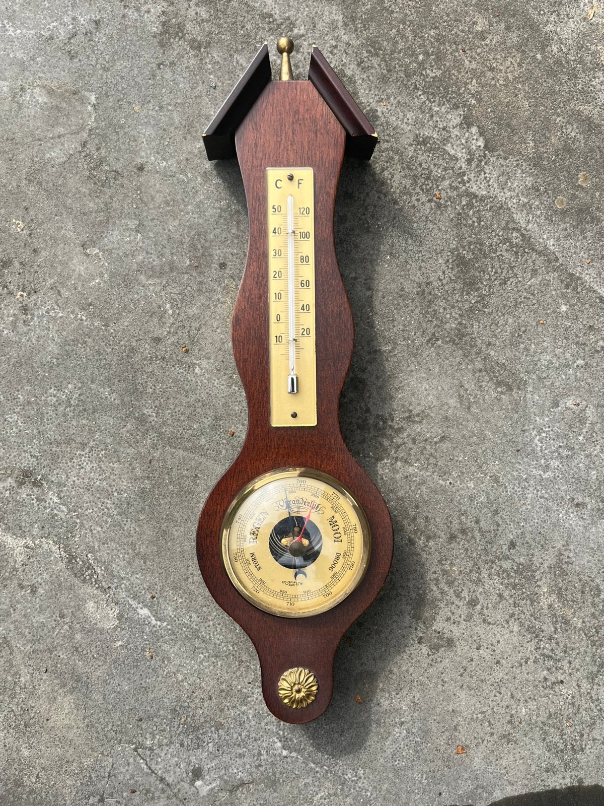 Vintage Nederlands weerstation met thermometer en barometer, ?, Zo goed als nieuw, Weerstation, ?