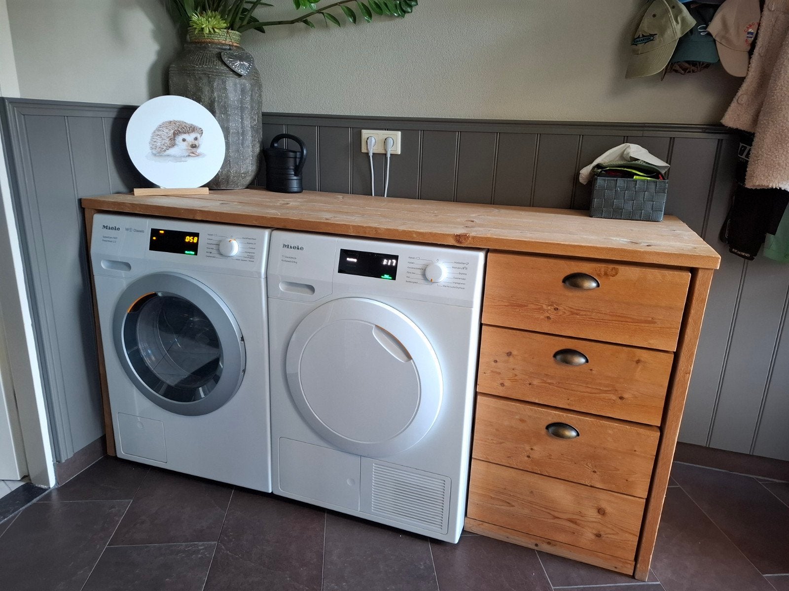 Houten werkblad met lades voor wasmachine/droger, Ophalen, Gebruikt