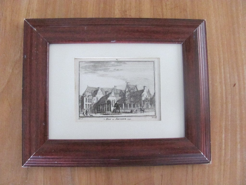 Arnhem - antieke gravure, Ingelijst, Stadsgezicht, Ophalen of Verzenden, 11 cm
