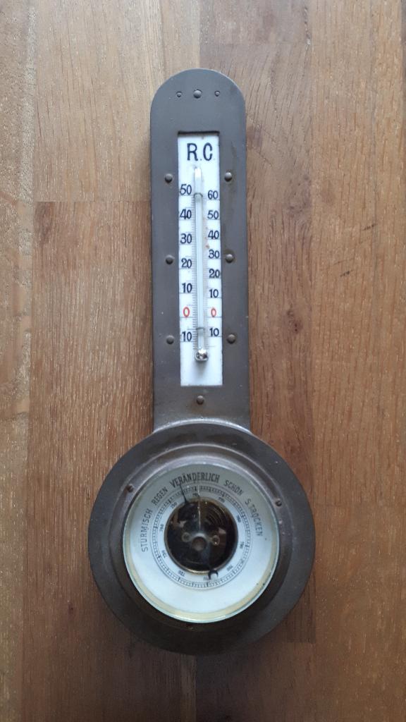 Vintage koperen weerstation (barometer & thermometer), Audio, Tv en Foto, Weerstations en Barometers, Zo goed als nieuw, Ophalen of Verzenden