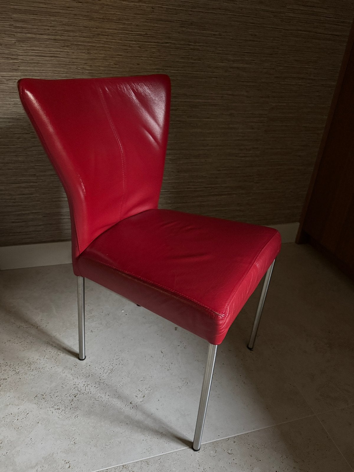 Zes leren eetkamerstoelen, Huis en Inrichting, Fauteuils, Ophalen, Minder dan 75 cm, Leer, Zo goed als nieuw