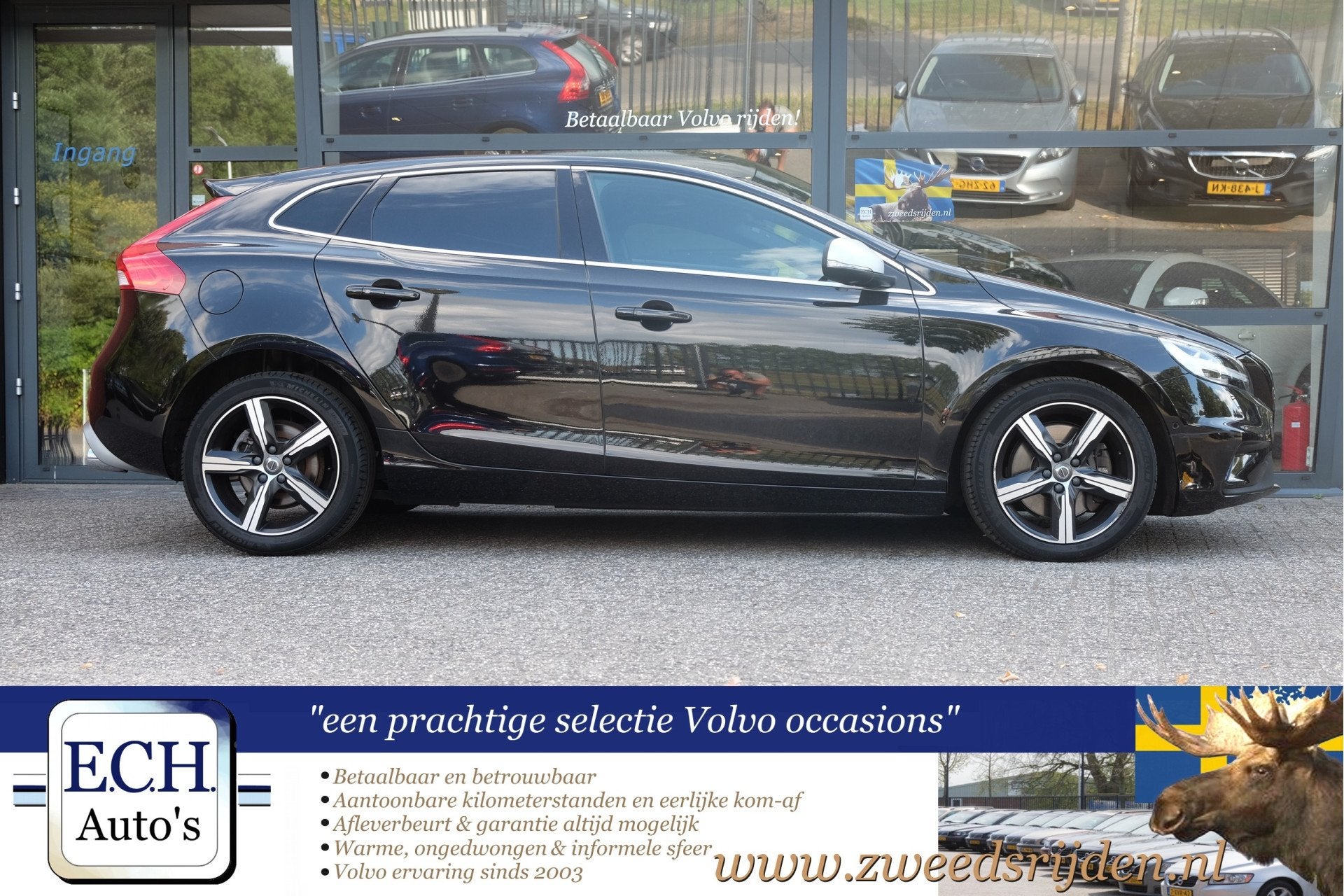 Volvo V40 T3 Automaat Polar+ Sport, Panoramadak, Schakelflip, 4 cilinders, 700 kg, Zwart, Bedrijf