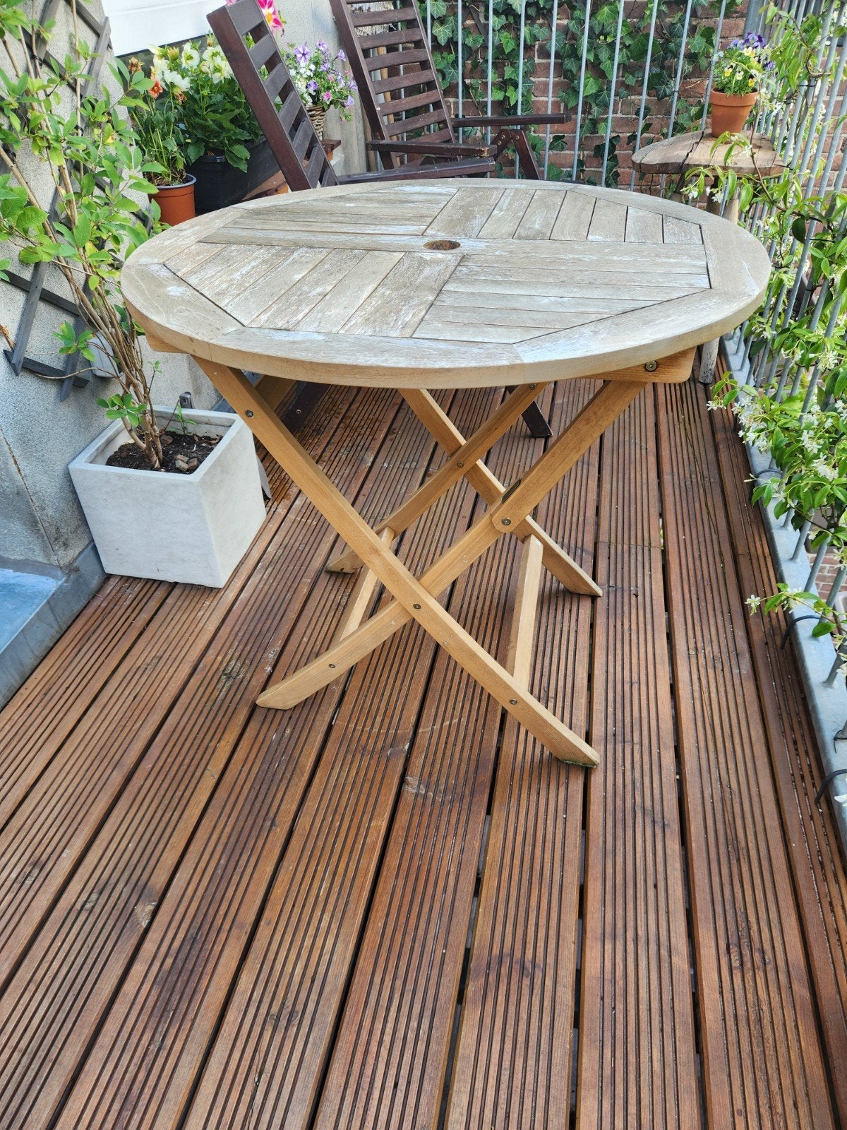 Ronde Teakhouten Klaptafel voor Balkon/Tuin, Ophalen, Gebruikt, Rond, Teakhout