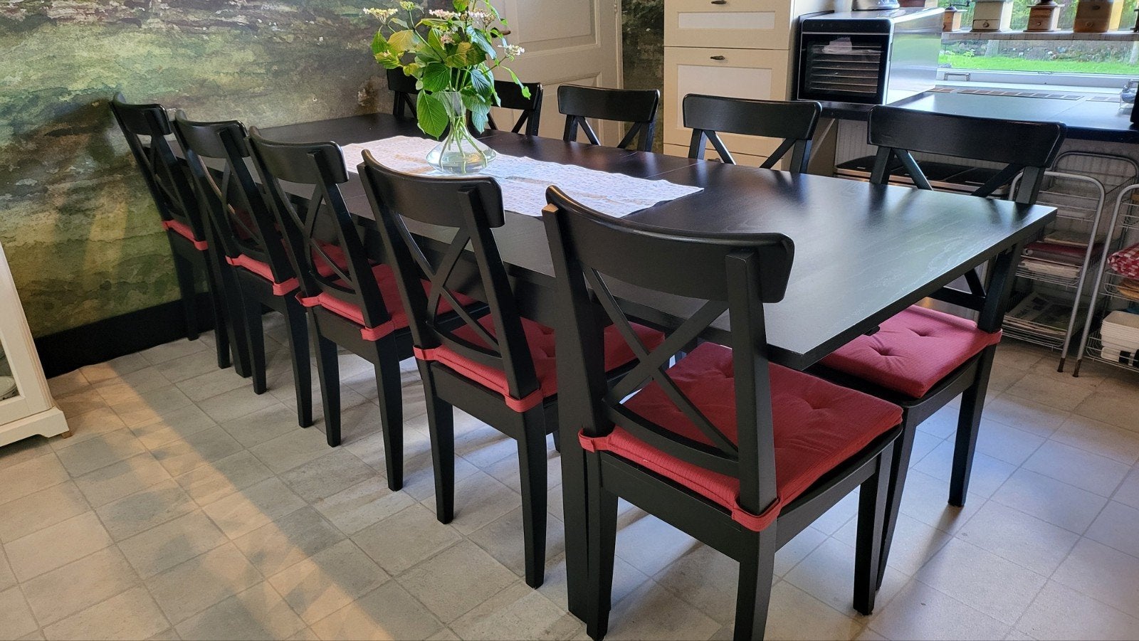 Eettafel met stoelen Ikea, Ophalen, Gebruikt, 200 cm of meer, 50 tot 100 cm