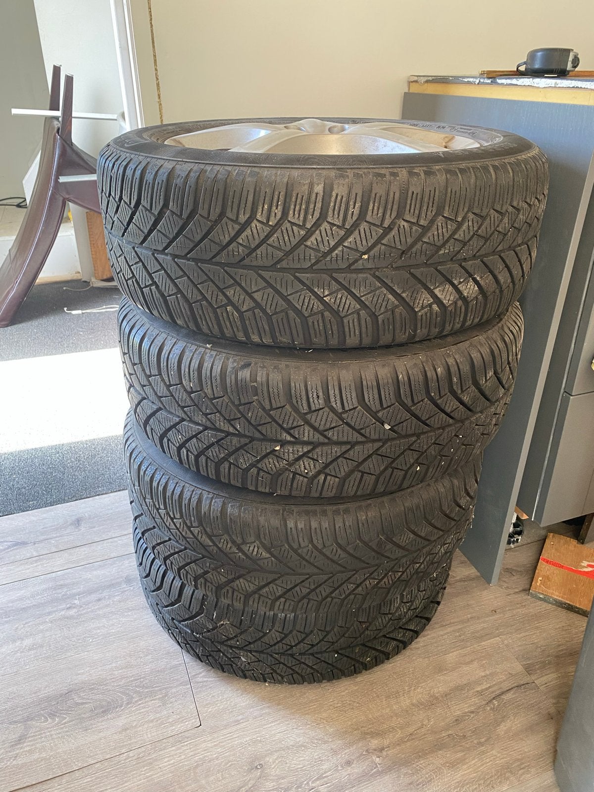 4 stuks Continental winterbanden met Ronal velgen 205/55 R16, Ophalen, Gebruikt, 16 inch, Banden en Velgen