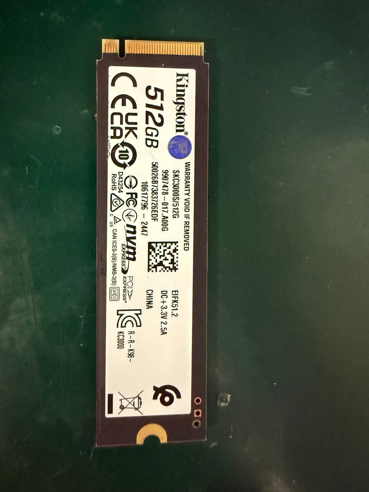 Kingston KC3000 PCIe 4.0 NVMe M.2 SSD 512GB, Intern, Gebruikt, Server, Ophalen of Verzenden