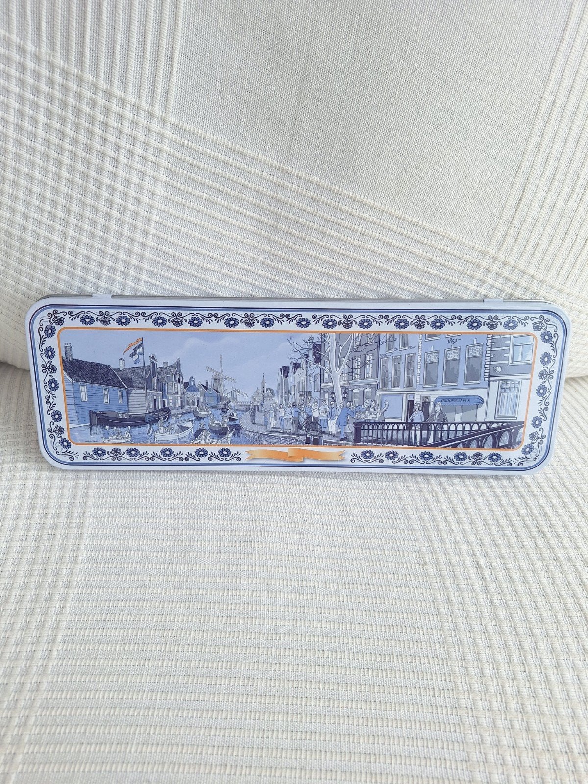 Delfts Blauw Oud-Hollands stroopwafelblik, Ophalen of Verzenden, Zo goed als nieuw, Koek(jes), Overige merken
