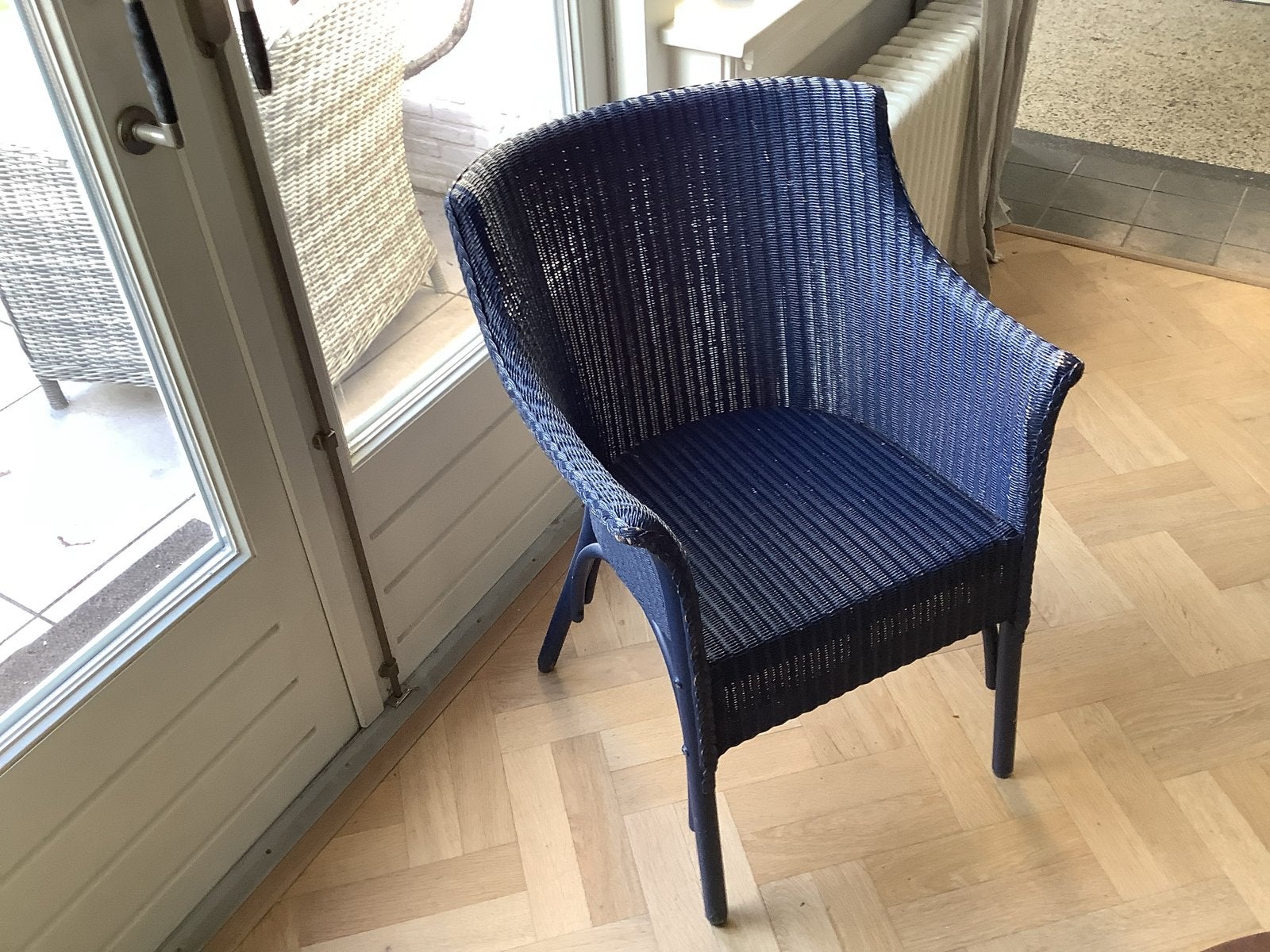 Lloyd Loom stoel - Donkerblauw, Gebruikt, Blauw, Riet of Rotan, Ophalen of Verzenden