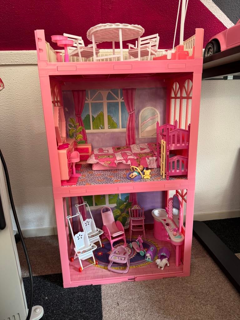 Poppenhuis barbiehuis retro vintage roze, Ophalen, Gebruikt, Poppenhuis