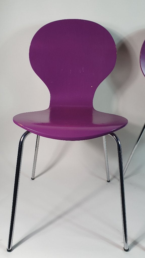 Set van 2 retro vlinderstoelen, paars hout en chroom. S33, Huis en Inrichting, Tweedehands verkoop, Tweedehands verkoop, Gebruikt