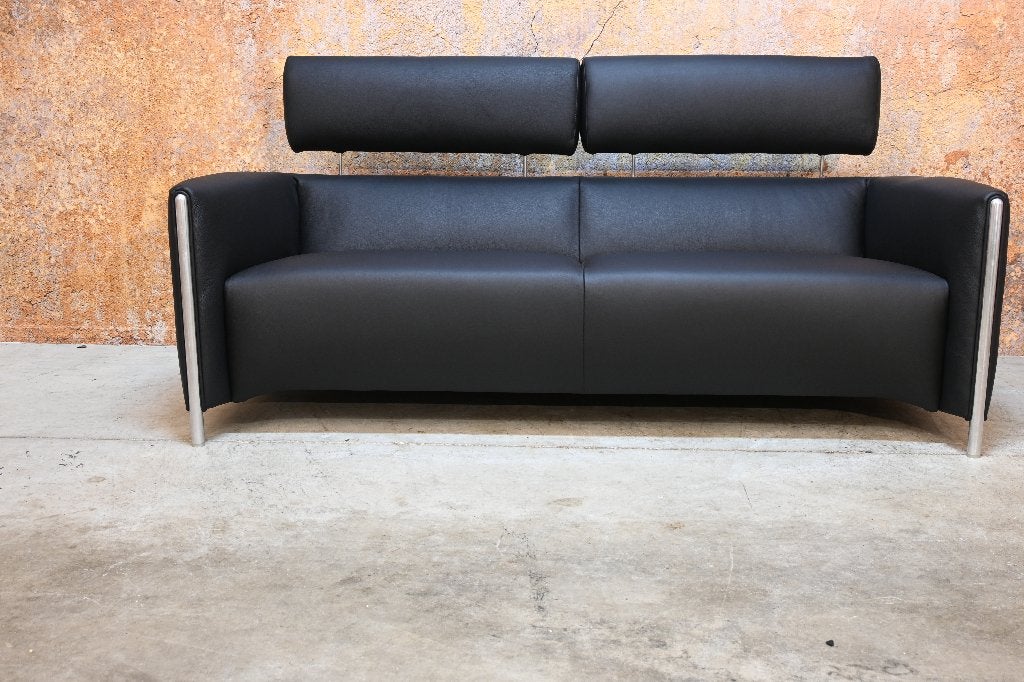 NIEUW beklede zwarte leren Leolux Goncharov design bank, Leolux gelderland harvink rolf benz jori design on stock montis, Leolux