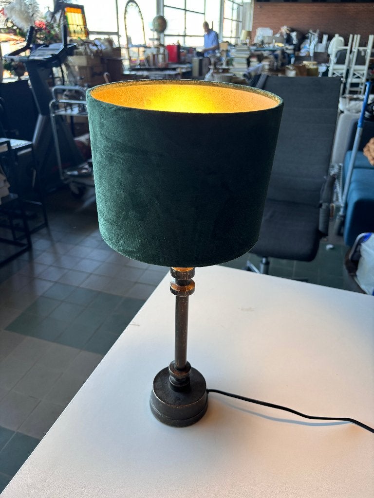 Light & Living Tafellamp Groen Fluweel Metaal Industrieel, Ophalen, Gebruikt, 50 tot 75 cm, Overige materialen