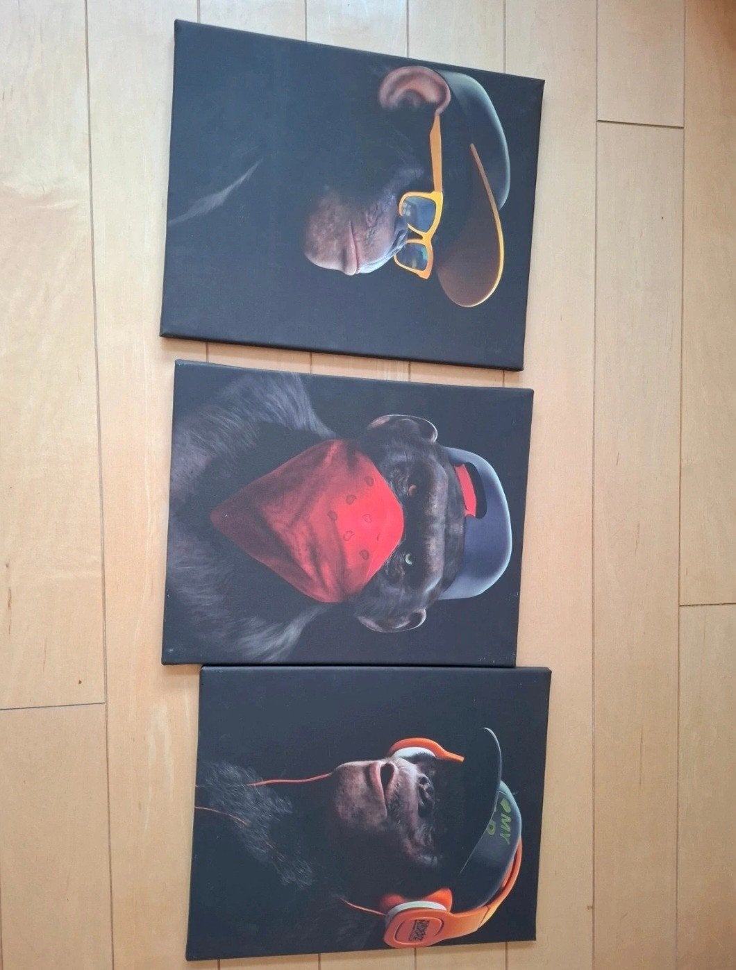 Set van 3 Apen Schilderijen, Ophalen of Verzenden, Zo goed als nieuw, Minder dan 50 cm, Schilderij